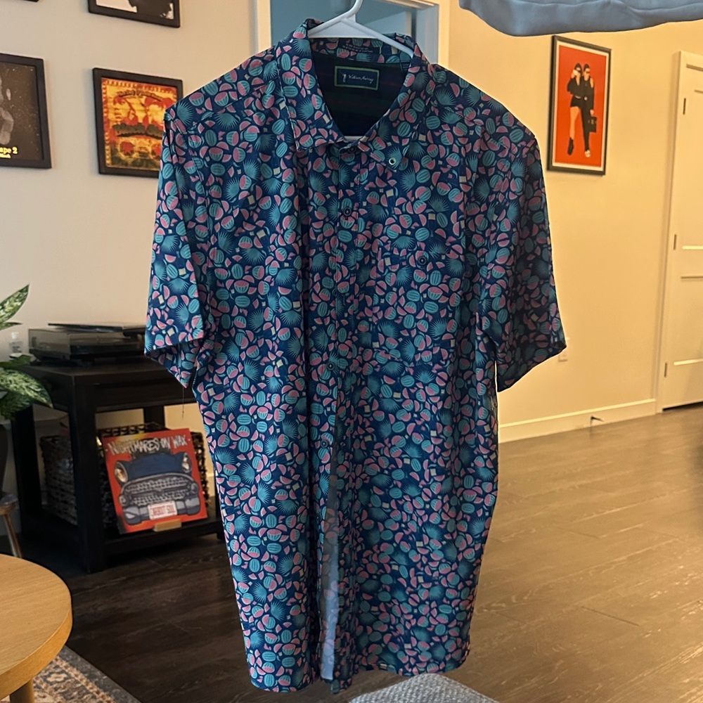 William Murray Golf Men's Blue and Pink Floral Shirt